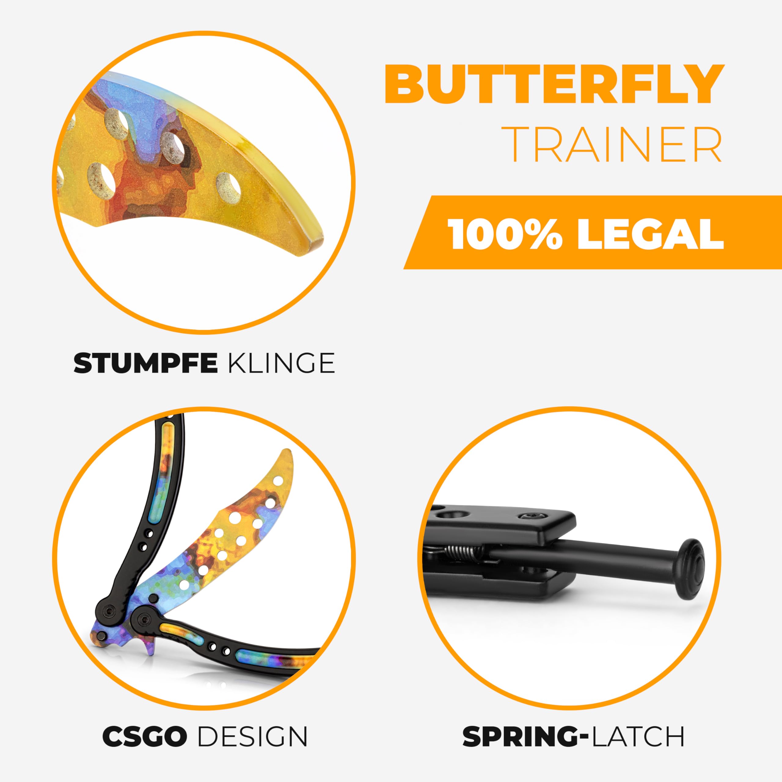 Butterfly Trainer im CSGO-Stil – Edelstahl Balisong Trainer mit stumpfer Übungsklinge und E-Book zum Tricks lernen