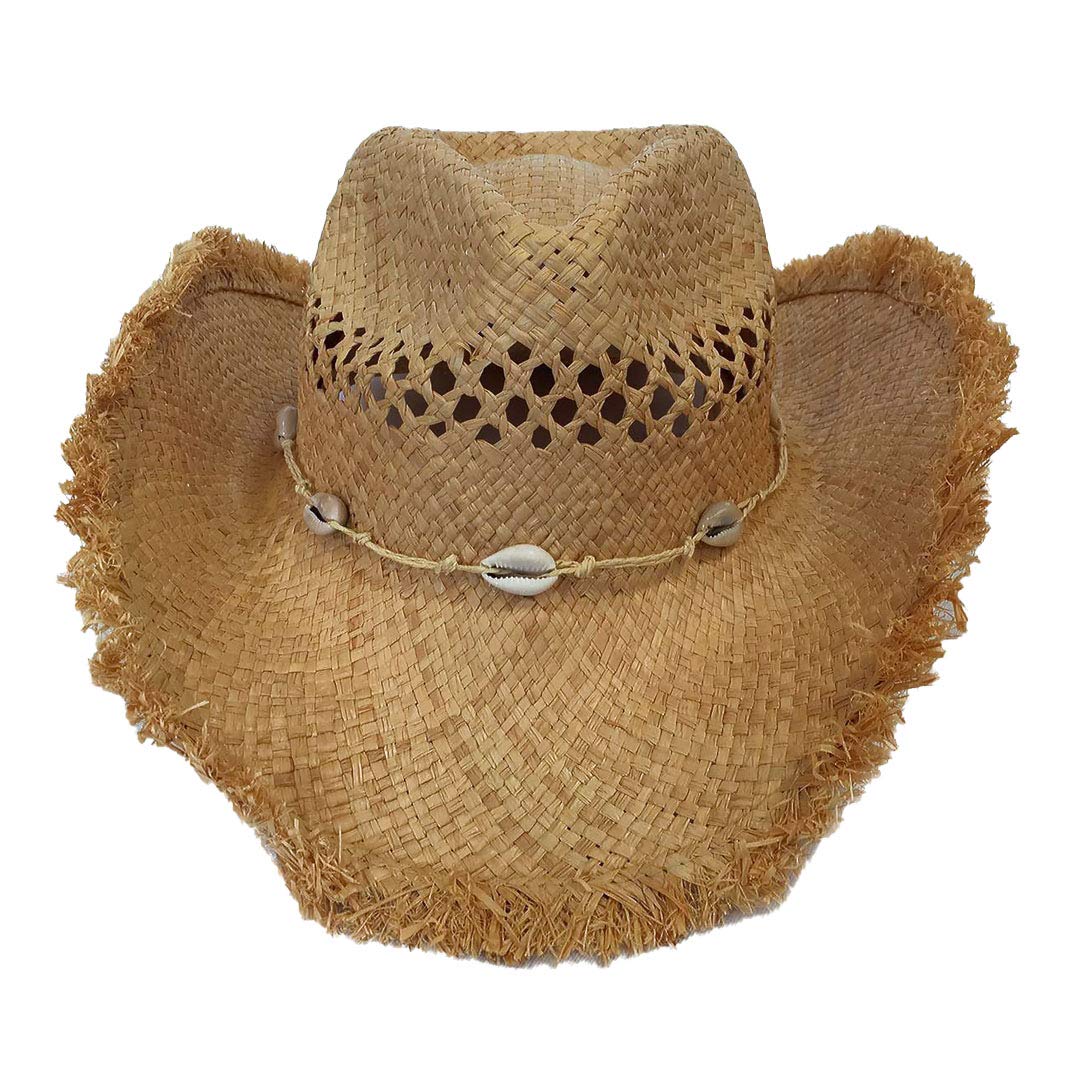 Carnavalife Sombrero de Cowboy/Cowgirl de Paja Vaquero Panamá con Banda Occidental/Oeste Unisex Talla Única Hombre Mujer para Verano Coachella Playa al Estilo Country Brasileño Bohemia Indiana Rafia Natural