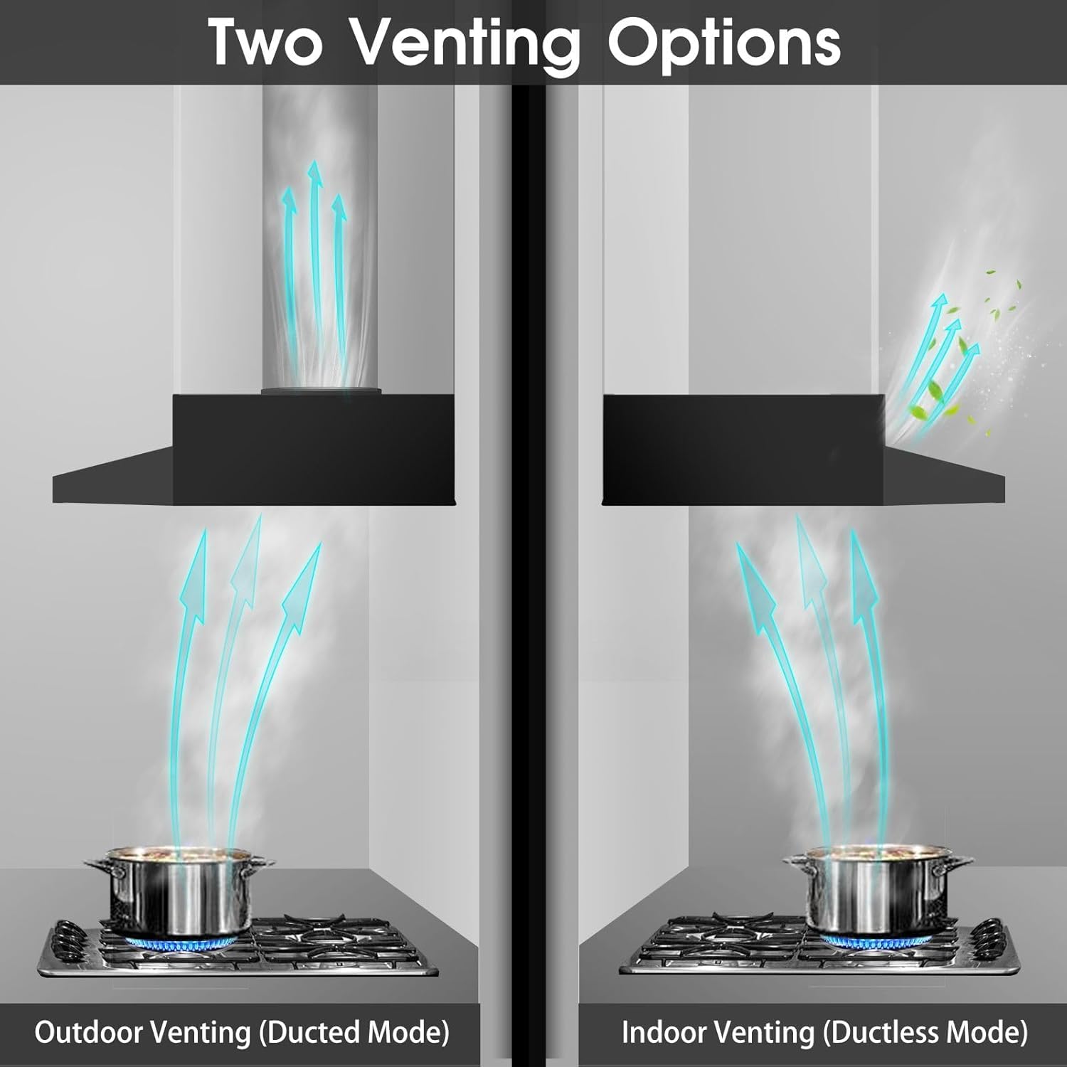 Diagram showing outdoor venting (ducted mode) and indoor venting (ductless mode) options
