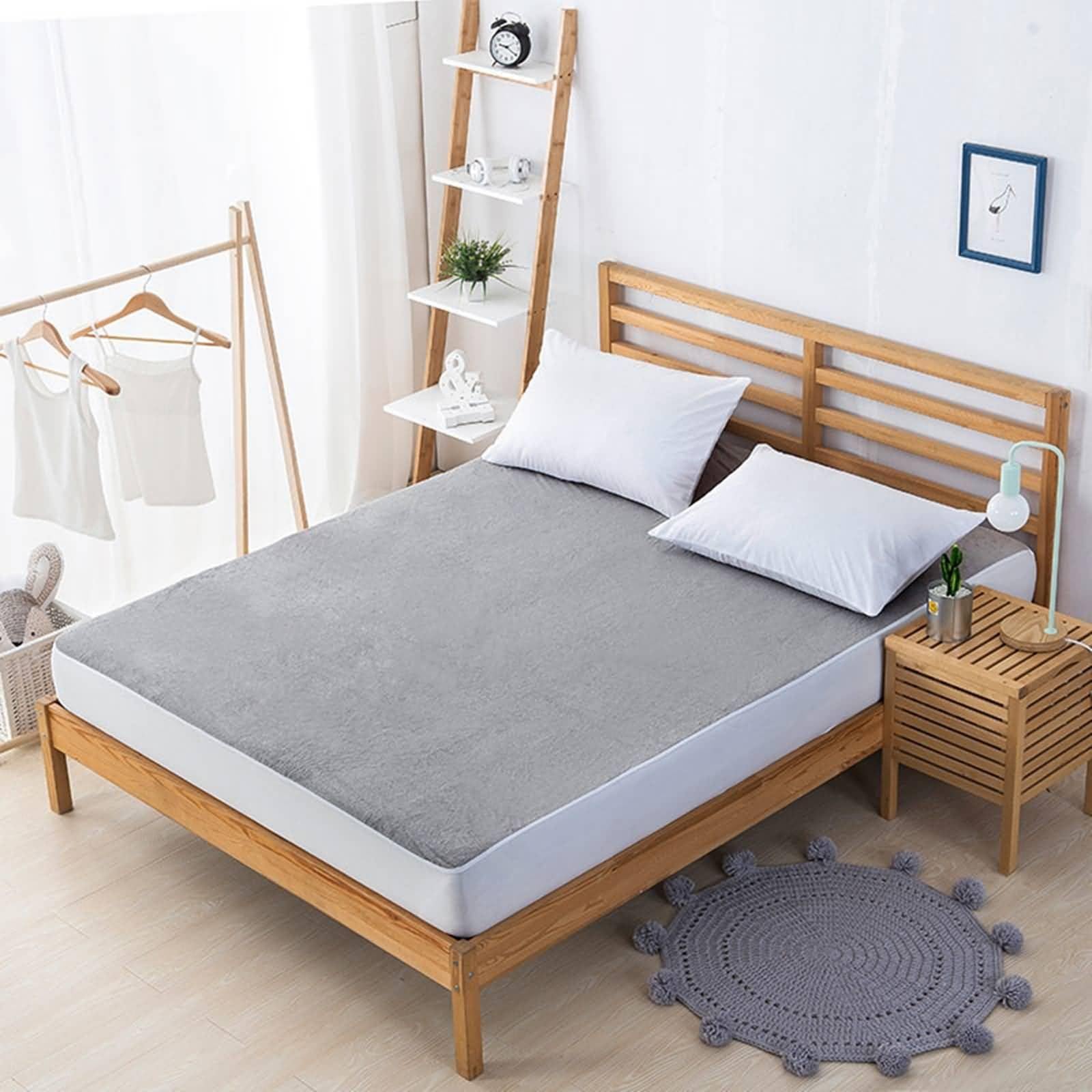 Drap housse matelas polycoton 135x200 gris bonnet 30 cm
