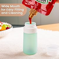 Vista 2 de Botellas exprimibles de condimentos para salsas, mini recipiente de silicona para aderezo de ensalada de 2 onzas para llevar con bolsa de sándwich
