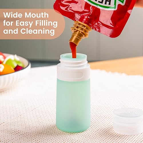 Miniatura 2 de Botellas exprimibles de condimentos para salsas, mini recipiente de silicona para aderezo de ensalada de 2 onzas para llevar con bolsa de sándwich