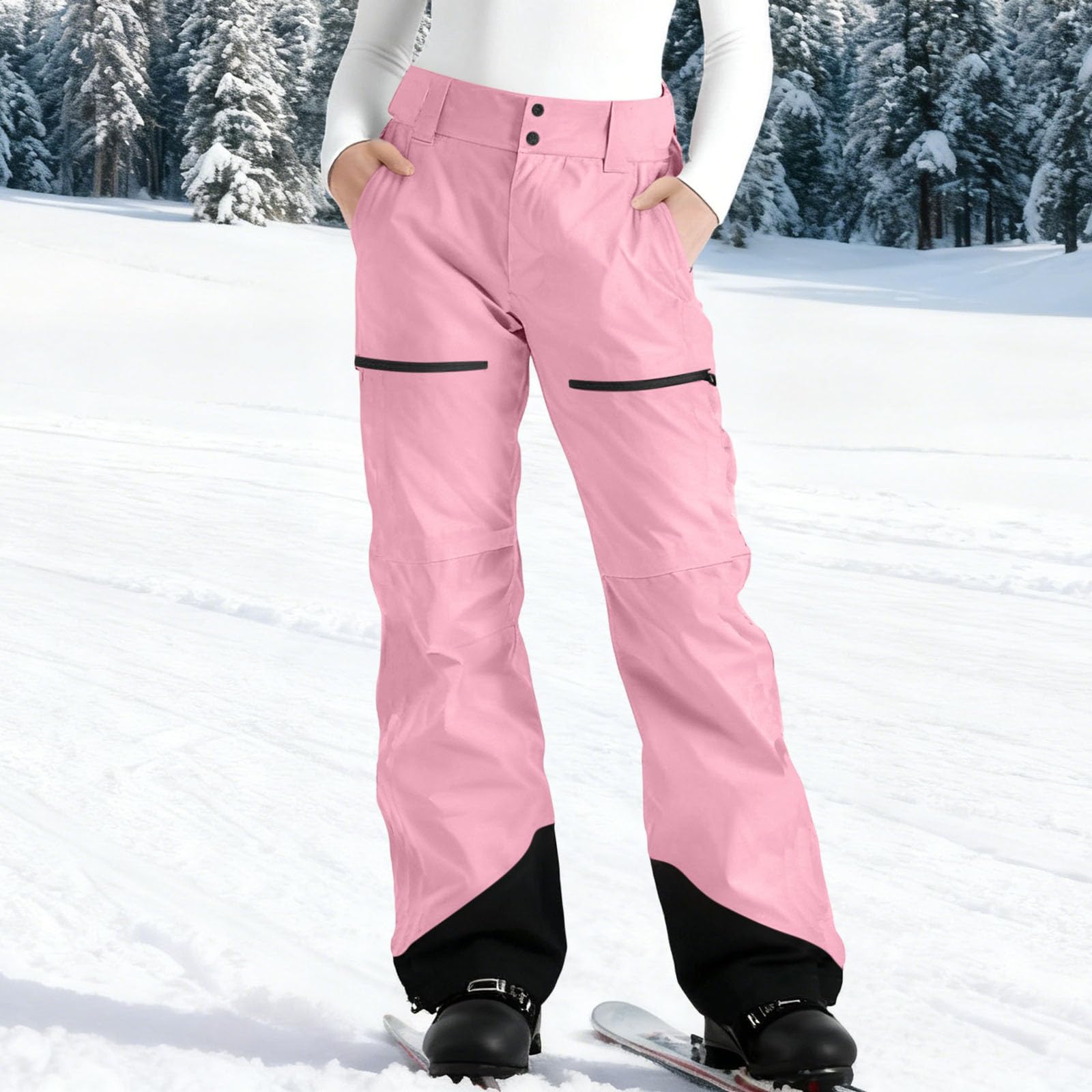 Pantalon De Ski Femme avec Poches - Vetement Thermique Femme Hiver Classique Outdoor, Pantalon Thermique Randonnée Unique, Pantalons Ski Camping Épais