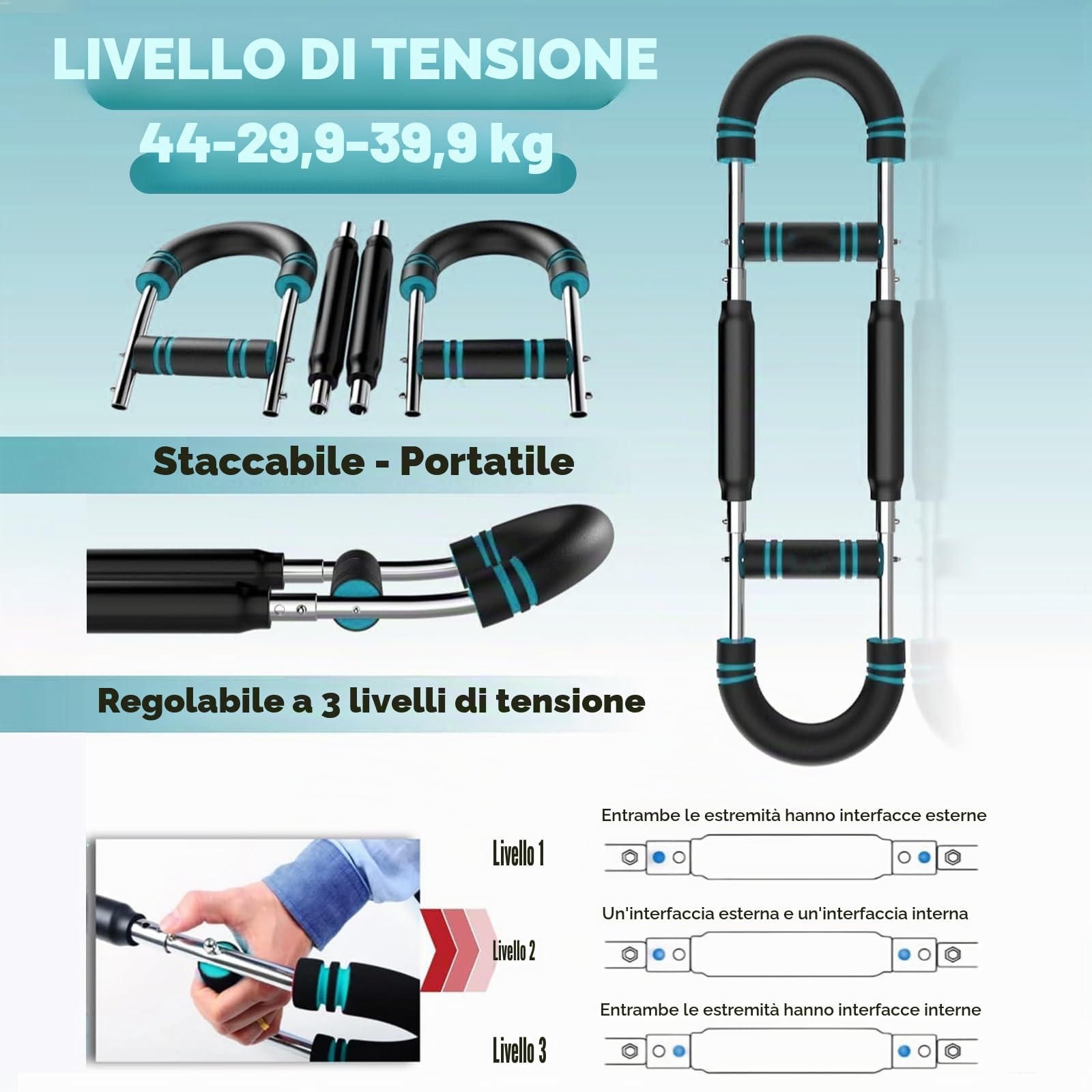 Twister Arm Trainer - Attrezzo per Allenare Braccia e Pettorali a Casa con 3 Livelli di Resistenza 20/30/40kg - Attrezzo Fitness Portatile per Avambracci, Spalle, Schiena e Addominali