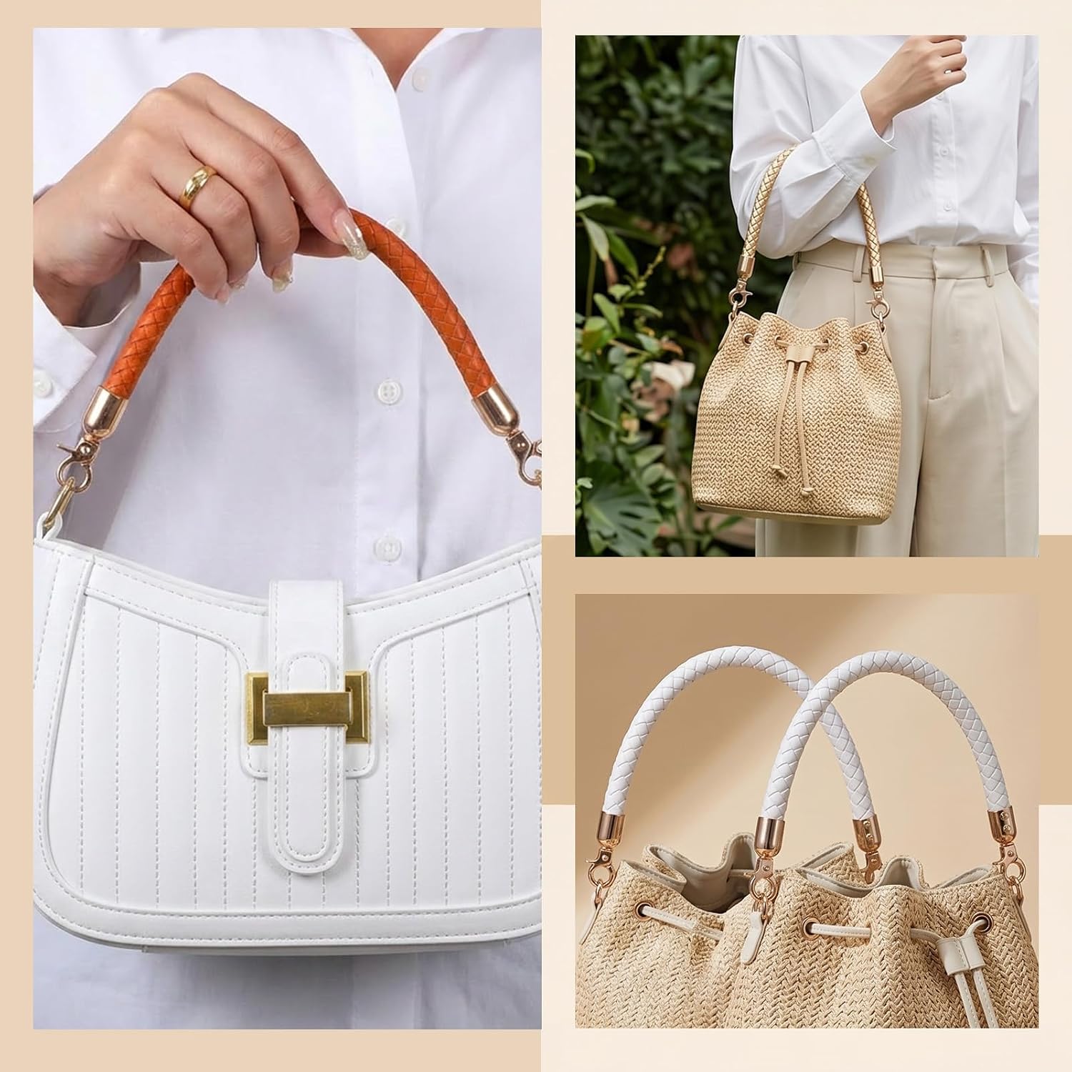 Kenaeooe 14 Pcs 11.8 in Pu Leather Purse Handles Short Braided Purse Straps for Handbags Bag Handles Replacement with Gold Swivel Clasps for DIY Tote Clutch Shoulder Bag Accessories, 7 Colors