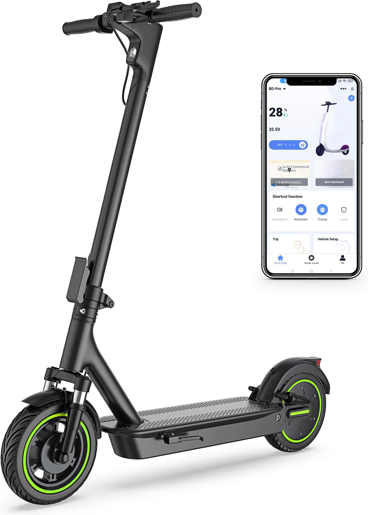 Electric Scooter - 8.5"/10'' Solid Tires, 350W/500W Motor, Up to 19-22MPH and 21-24Miles Long-Range Portable Commuting Scooter for Adults with Double Braking System and App