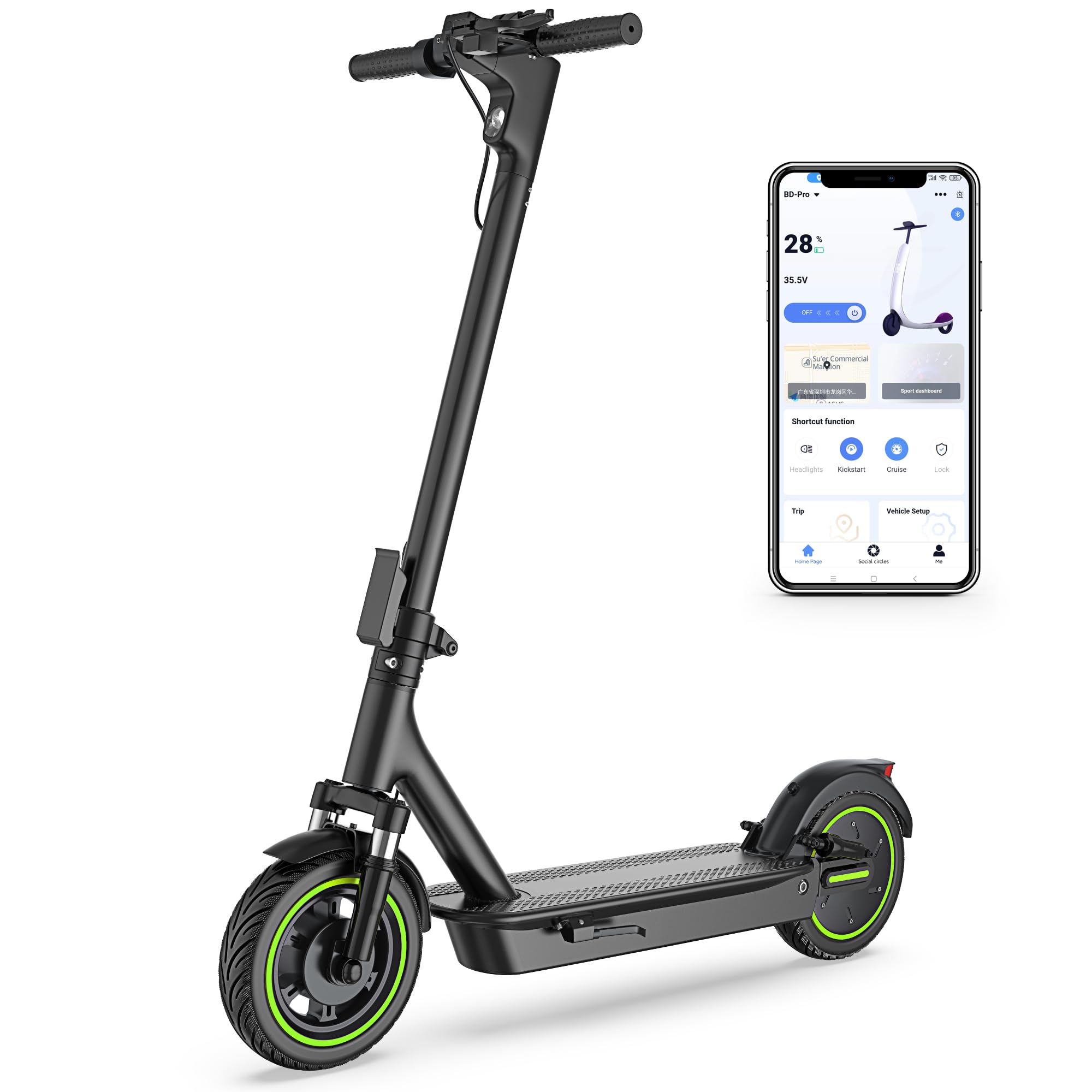 Electric Scooter - 8.5"/10'' Solid Tires, 350W/500W Motor, Up to 19-22MPH and 21-24Miles Long-Range Portable Commuting Scooter for Adults with Double Braking System and App
