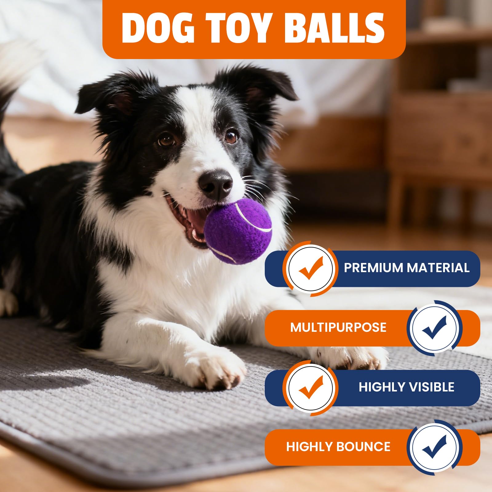 FURWEY Lot de 80 balles de tennis pour chiens, 6,3 cm, durables et non toxiques avec sac en maille, balles colorées pour animaux de compagnie (non couineur)