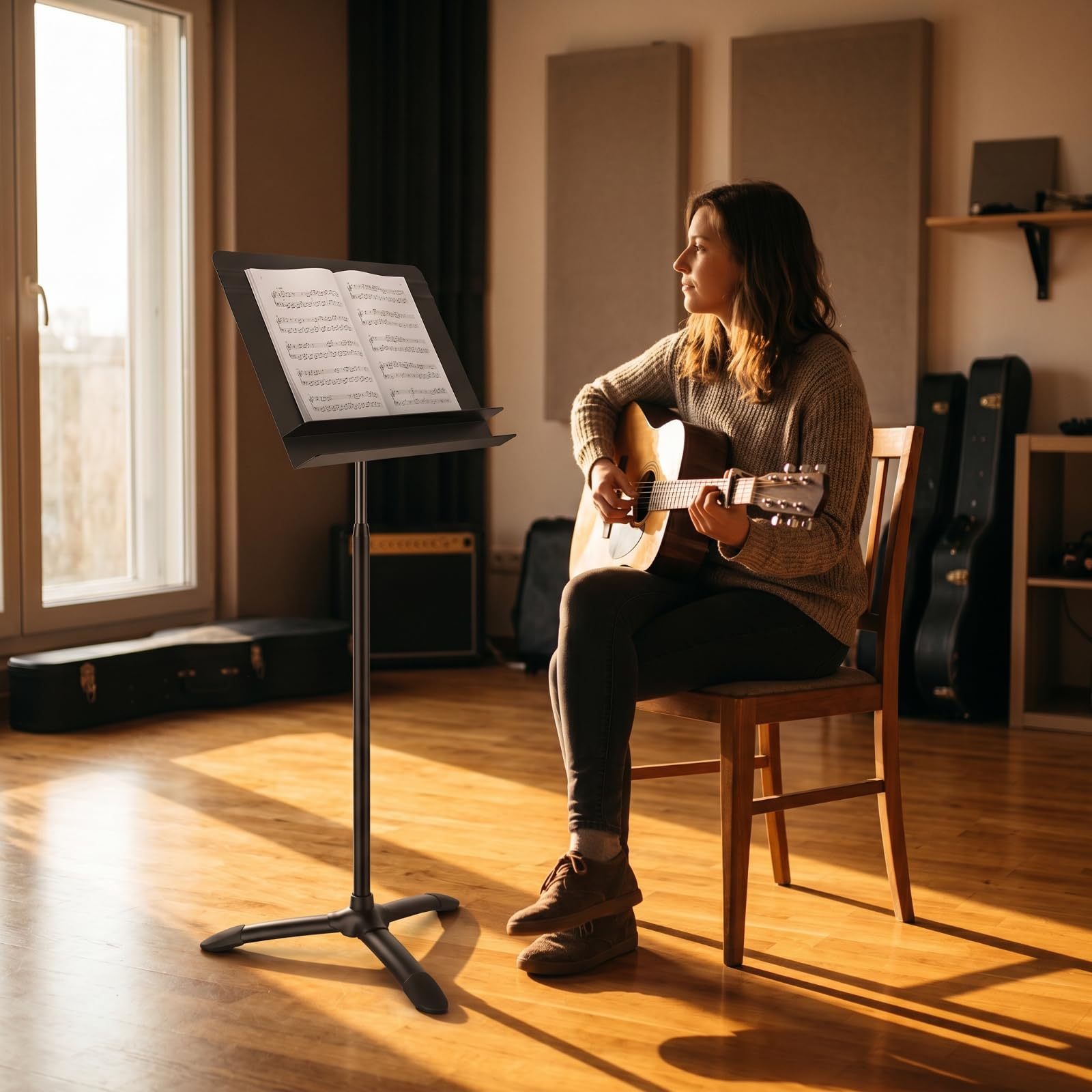 Atril Partituras Plegable Atril Música Estable Soporte para Músicos, Ensayos, Establecimientos Educativos, Altura 980-1520 Mm, Capa Única