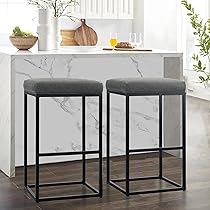 Alpha Home, sgabello da bar con altezza 76.2 cm, con poggiapiedi, in pelle PU, schienale per cucina, sala da pranzo, caffè, con cuscino spesso e robusta base in metallo cromato, grigio, 2 pezzi