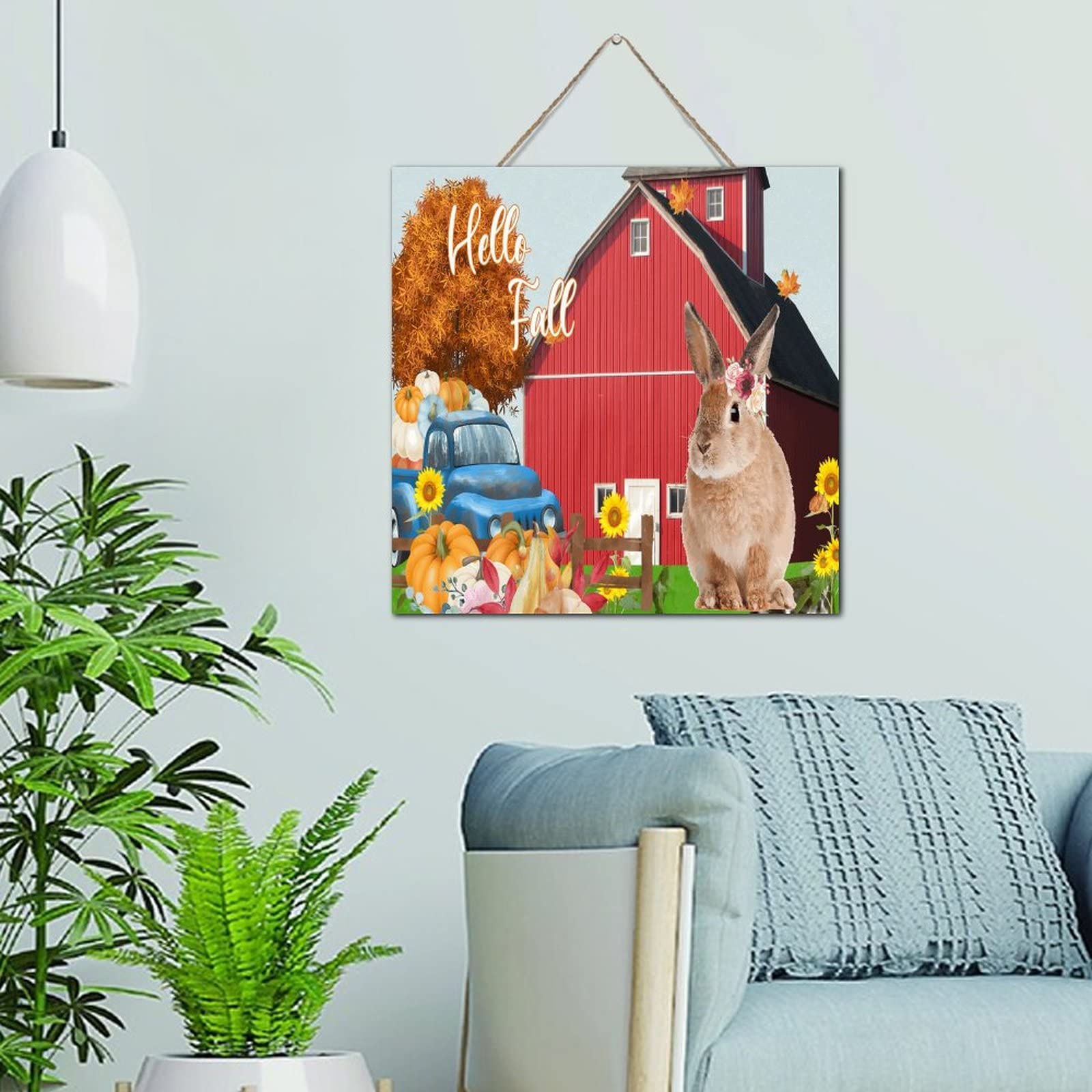 Plaque bois Hello Fall panneau décoratif compact pour meuble d'entrée sans perçage