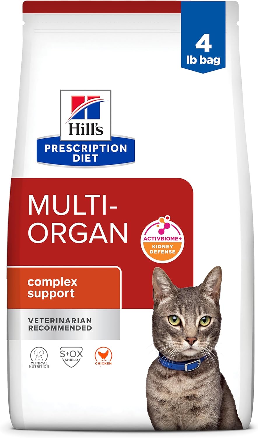 Hill's Prescription Diet Multi-Organ Complex Support Dry Cat Food, Chicken, 4 lb. Bag