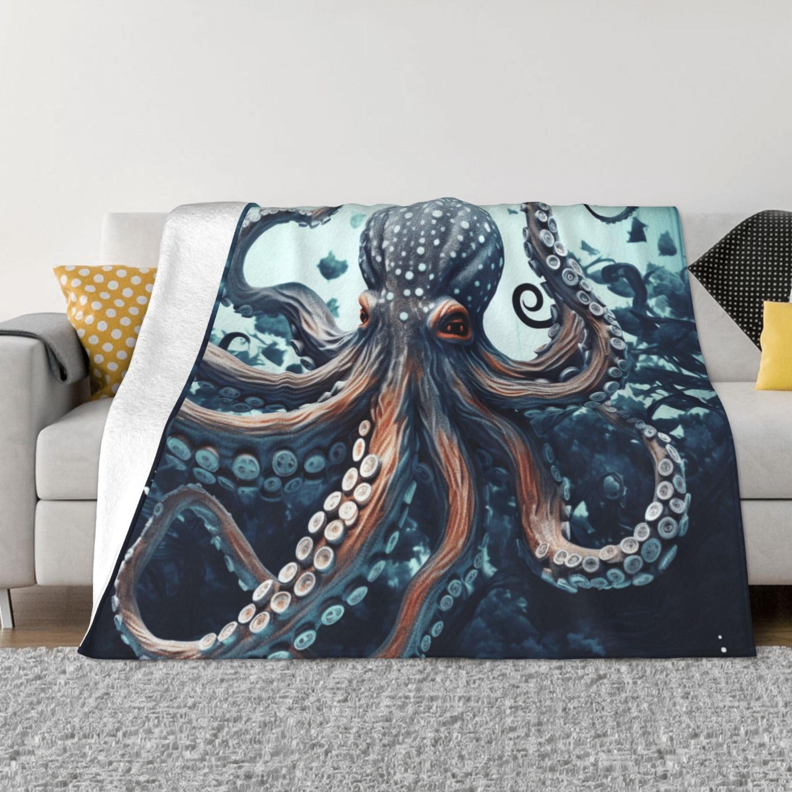 FodPand Cool Octopus Fleece Blanket 60"x50" Lightweight Warm Throw Blanket for Bed Couch Cozy Air Conditioning Quilt All Seasons Decorative Fuzzy Blankets Gifts for Women Men