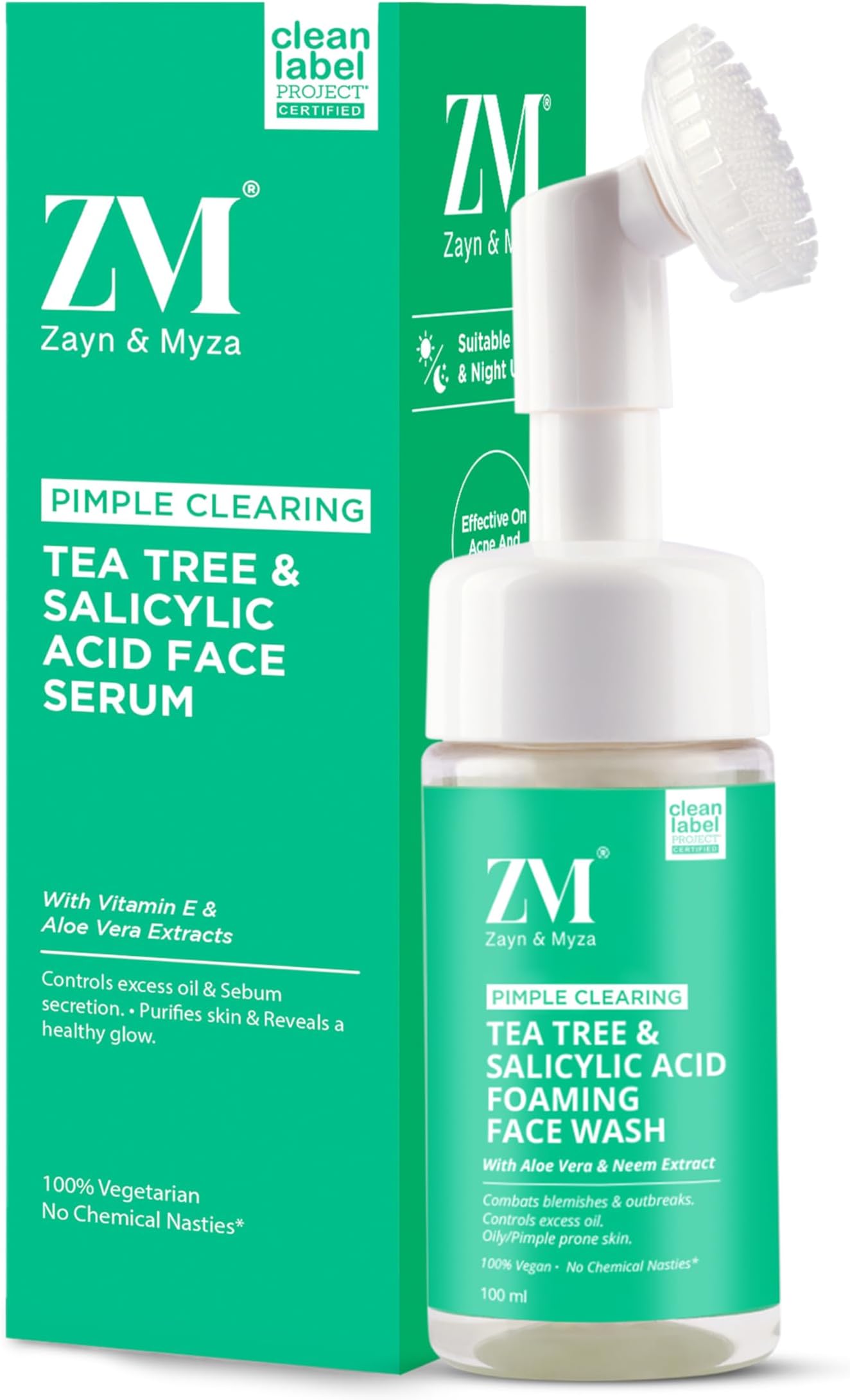 Zayn & Myza Tea Tree & Salicylic Acid Foaming Face wash, Aloe Vera & Neem Extracts, Reduces Acne, Pimples, For all Skin Types,Cleanser 100 ML