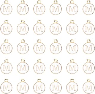 Letter M Charms Double Sided Alphabet Charms Initial Enamel Pendant Beads for Necklace Bracelet Keychain Earrings Mother’s Day Graduation Wedding Jewelry Making Decoration, 30PCS