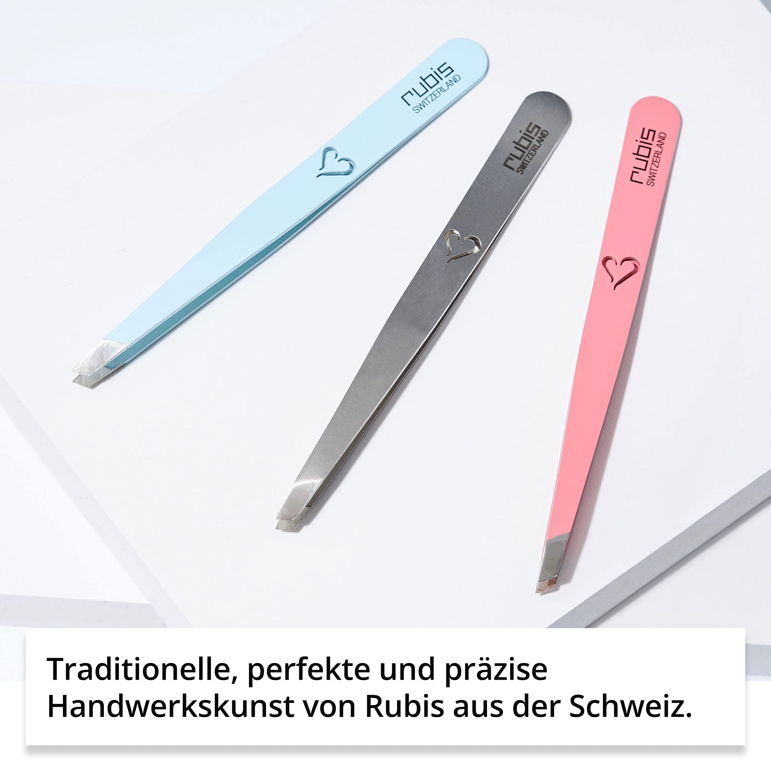 Rubis Pinzette Herz - Augenbrauenpinzette Rosa schräg mit Herz Gravur