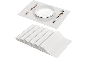 AHHFSMEI White Placemat Set - Non-Slip, Heat-Resistant, Washable Vinyl Placemats for Elegant Dining