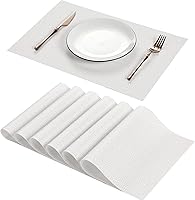 Vista 25 de AHHFSMEI Juego de 6 manteles individuales para mesa de comedor, manteles individuales de vinilo tejido de plástico, antideslizantes, aislamiento