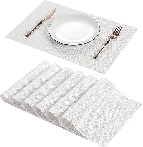 Miniatura 30 de AHHFSMEI - Juego de 8 manteles individuales para mesa de comedor, manteles de vinilo tejido de plástico, antideslizantes, con aislamiento térmico,