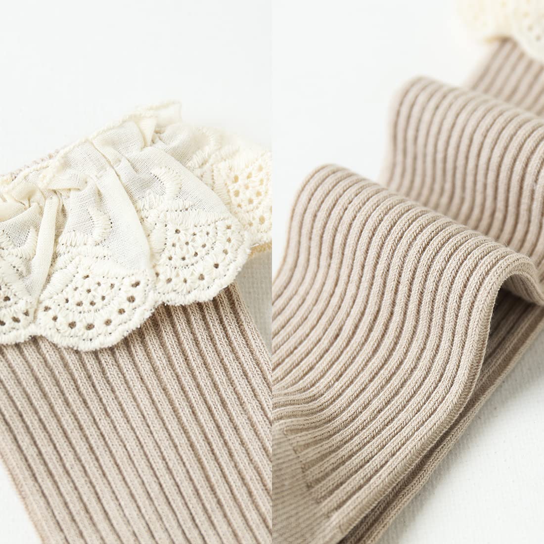HOUSEYUAN Calcetines largos con volantes para bebés y niñas, hasta la rodilla, para recién nacidos, con encaje, con volantes, para niñas de 6 a 12 meses
