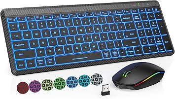 Wireless Keyboard and Mouse Bluetooth, Multi-Device Mini Keyboard, Switch up to 3 Devices, Slim Portable Travel Backlit Cordless Set, RGB Silent Mouse, for Mac, iOS, Android, Ipad Black
