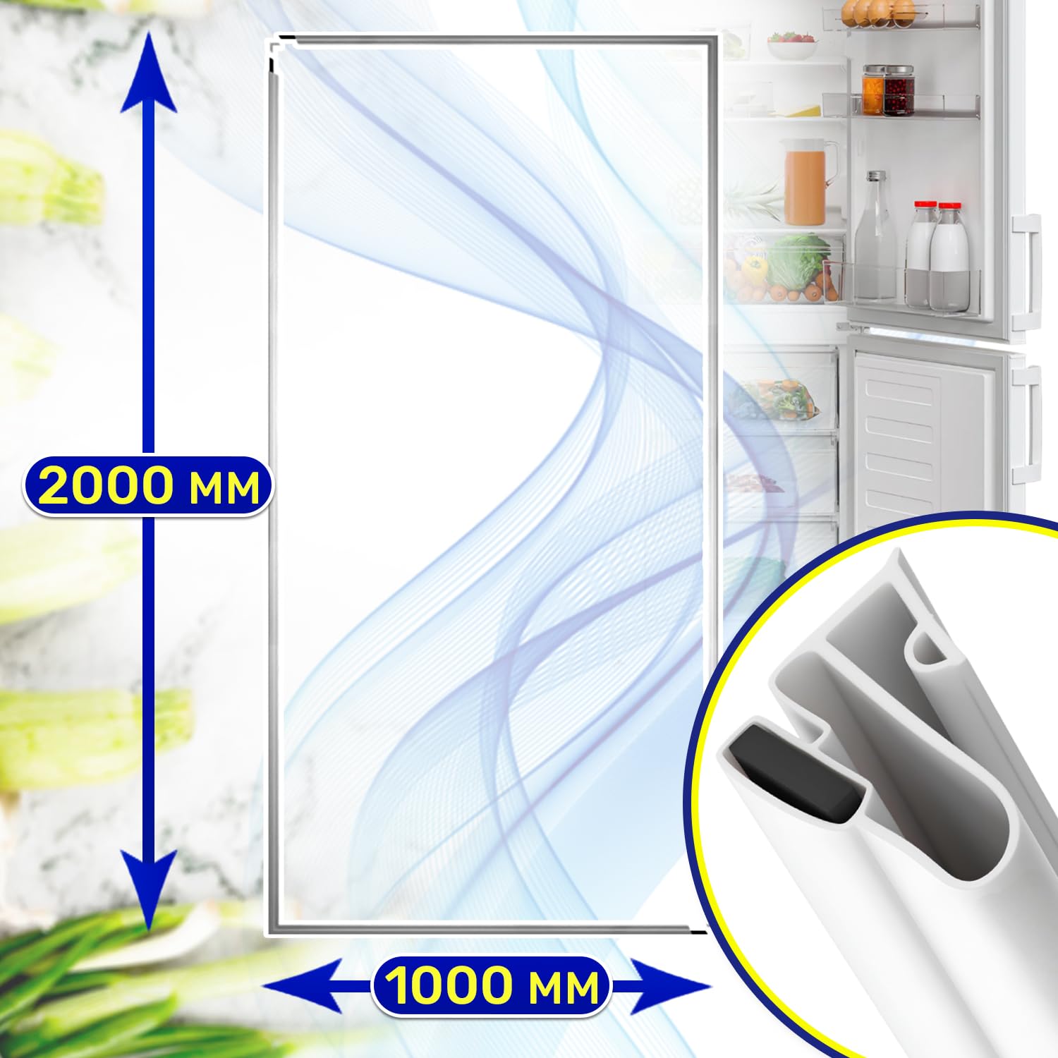 Guarnizione Frigorifero Universale 2000 x 1000 mm con 2 Angoli di Giunzione Inclusi - Guarnizione Frigo Universale con Inserto Magnetico - MONTERAL