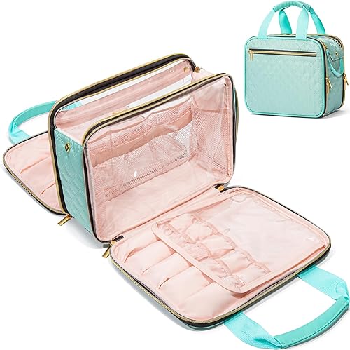 Miniatura 1 de FUNSEED Neceser de viaje para hombres y mujeres, bolsa de maquillaje a cuadros de gran capacidad con compartimentos para joyas, artículos esenciales