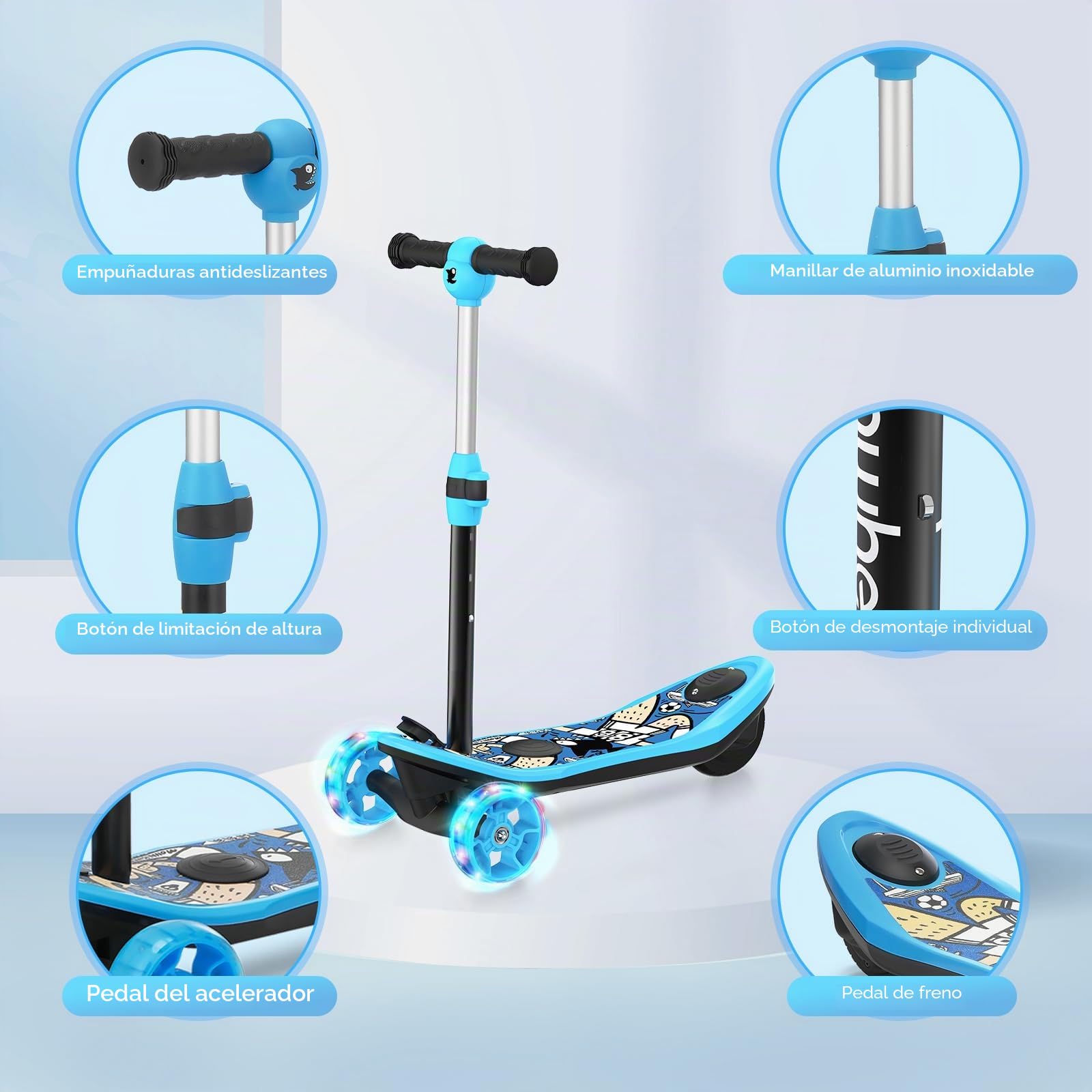 iScooter E-Scooter para niños de 3 a 8 años, 2 en 1 e-Step para niños con batería de 12 V 5 Ah y Efecto de luz, Patinete eléctrico con Ruedas de 5 Pulgadas (15 cm), Patinete Infantil con Rango de