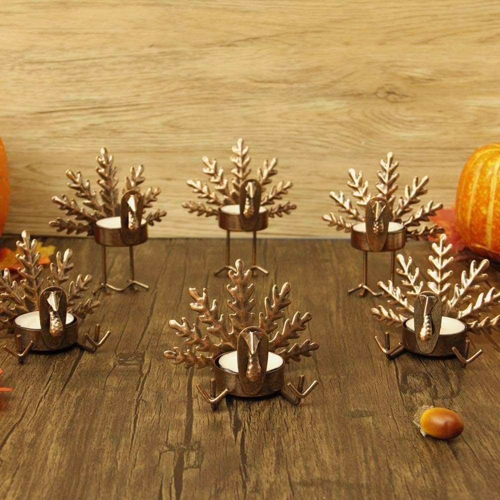 SAND MINE Metal Turkey Tea Light Candle Holders, Thanksgiving Candle Holder, Turkey Candle Holder, Metal Candle Holder, Thanksgiving Home Table Decoration (6)