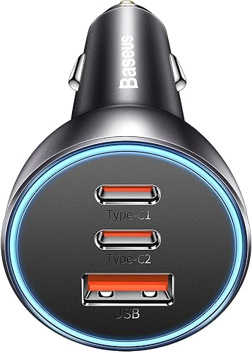 Baseus QC30 PD30 tipo C cargador de automóvil USB C de 65 W cargador de automóvil independiente de 3 puertos de carga rápida adaptador de teléfono