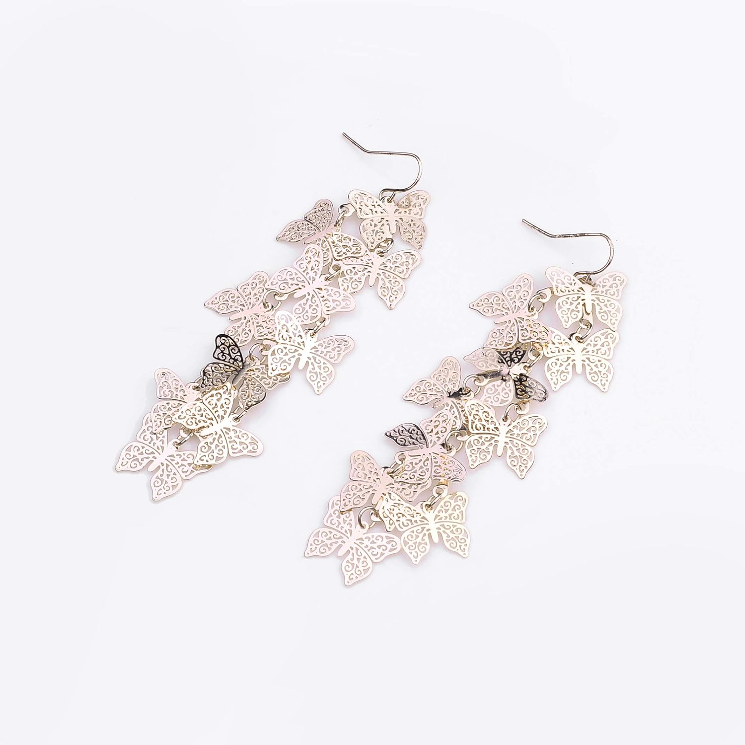 Nicole Miller New York Rosegold Casted Cutout Layered Butterfly Fashion Dangle Earrings