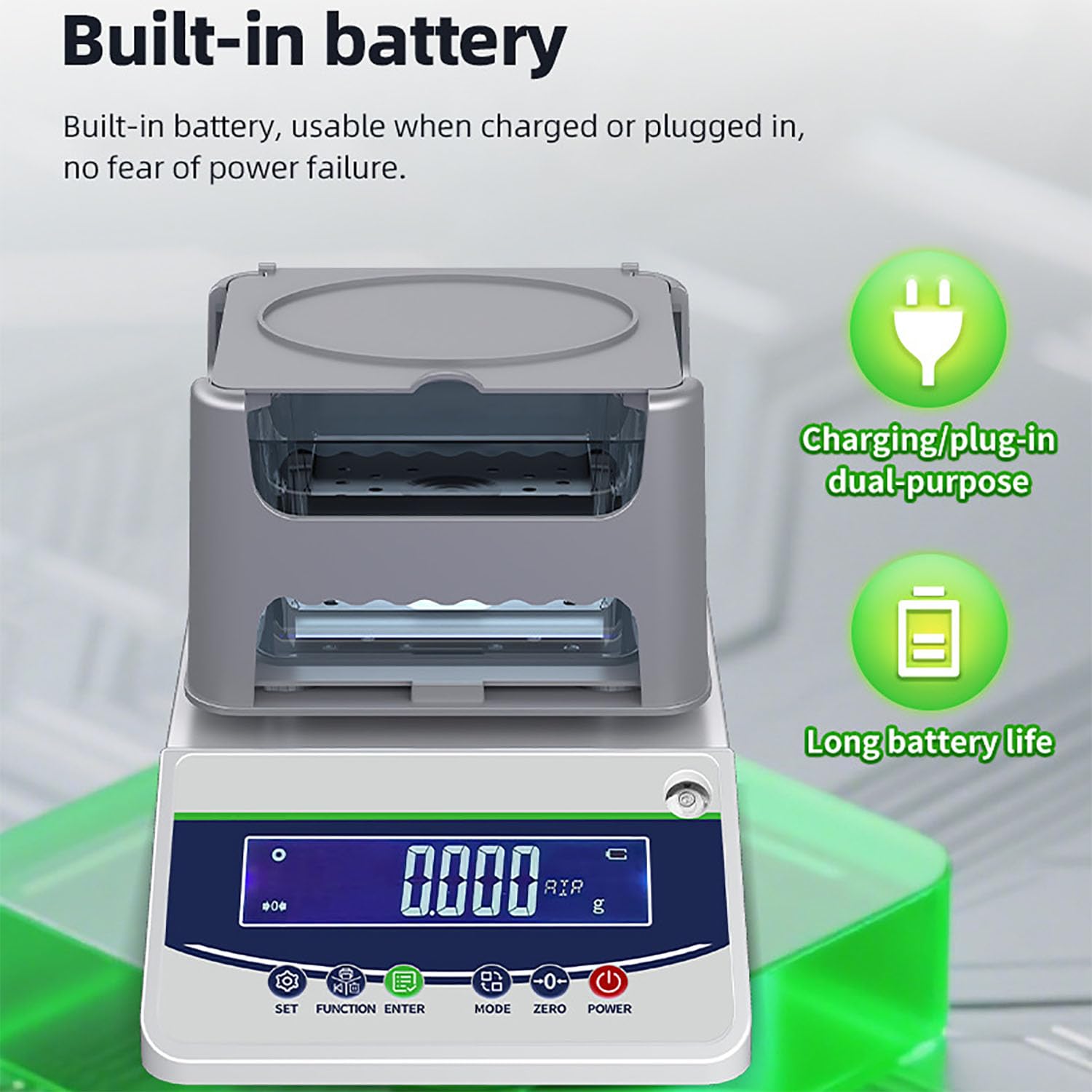 Densímetro digital para sólidos y líquidos, medidor de densidad de alta precisión con pesos de calibración, pantalla LCD, precisión de 0,001 g, datos imprimibles para laboratorio y uso industrial