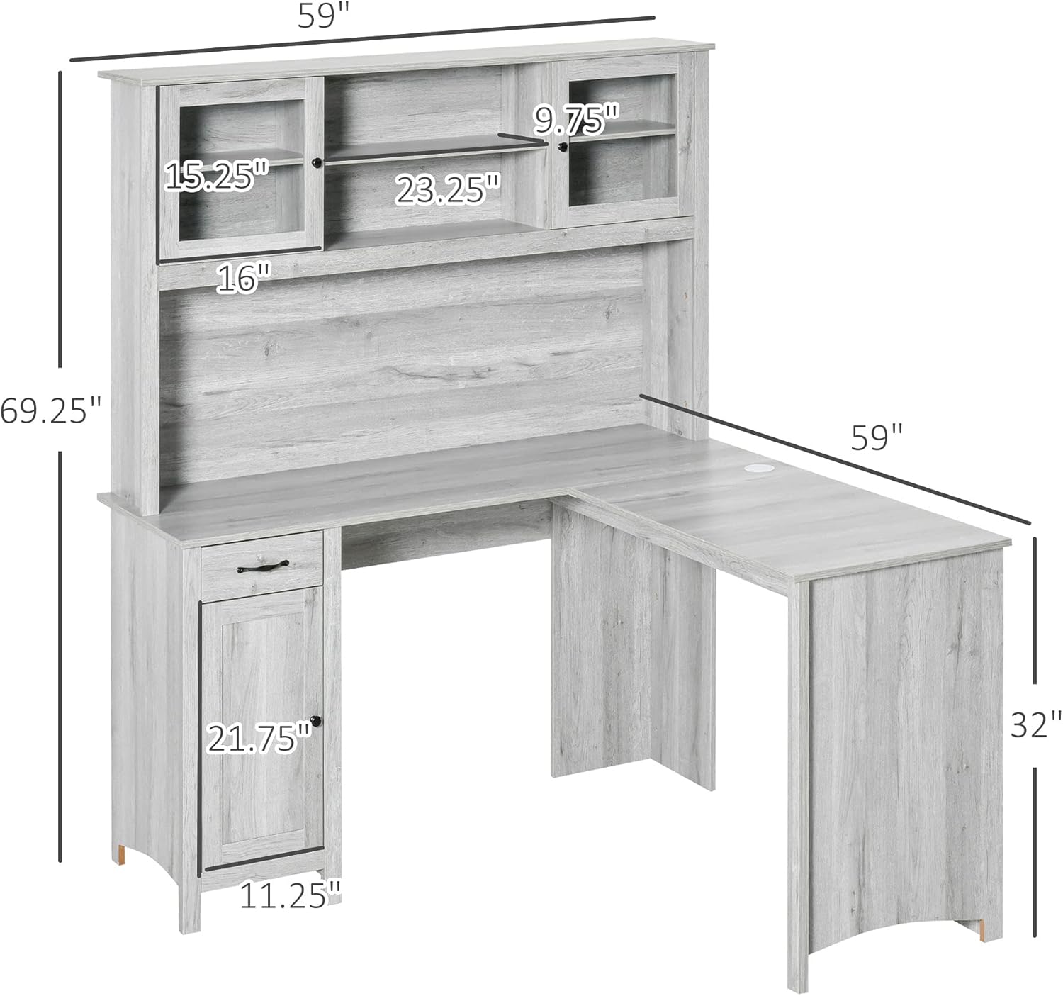 Dimensions of the HOMCOM L-Shaped Desk with Hutch
