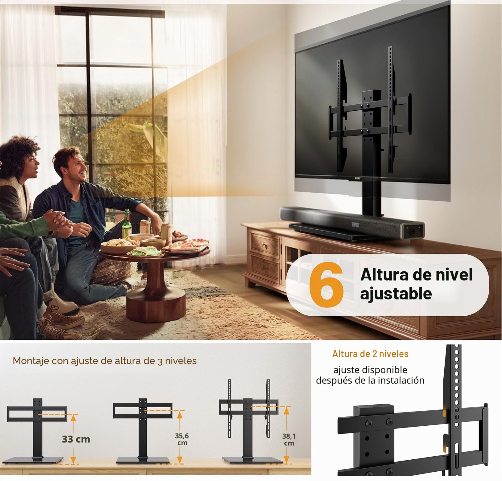 Soporte Universal para TV, Sobremesa Soporte de TV para Pantallas de LCD LED de 27 a 55 Pulgadas, Soporte con Base de Vidrio Templado y Gestión de Cables, VESA 400 x 400 mm
