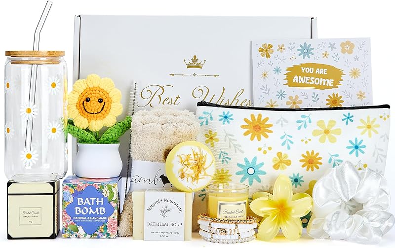 Bafeil Kit Presente com Tema Girassol, Amarelo, com Copo de Vidro e Acessórios, 11 unidades