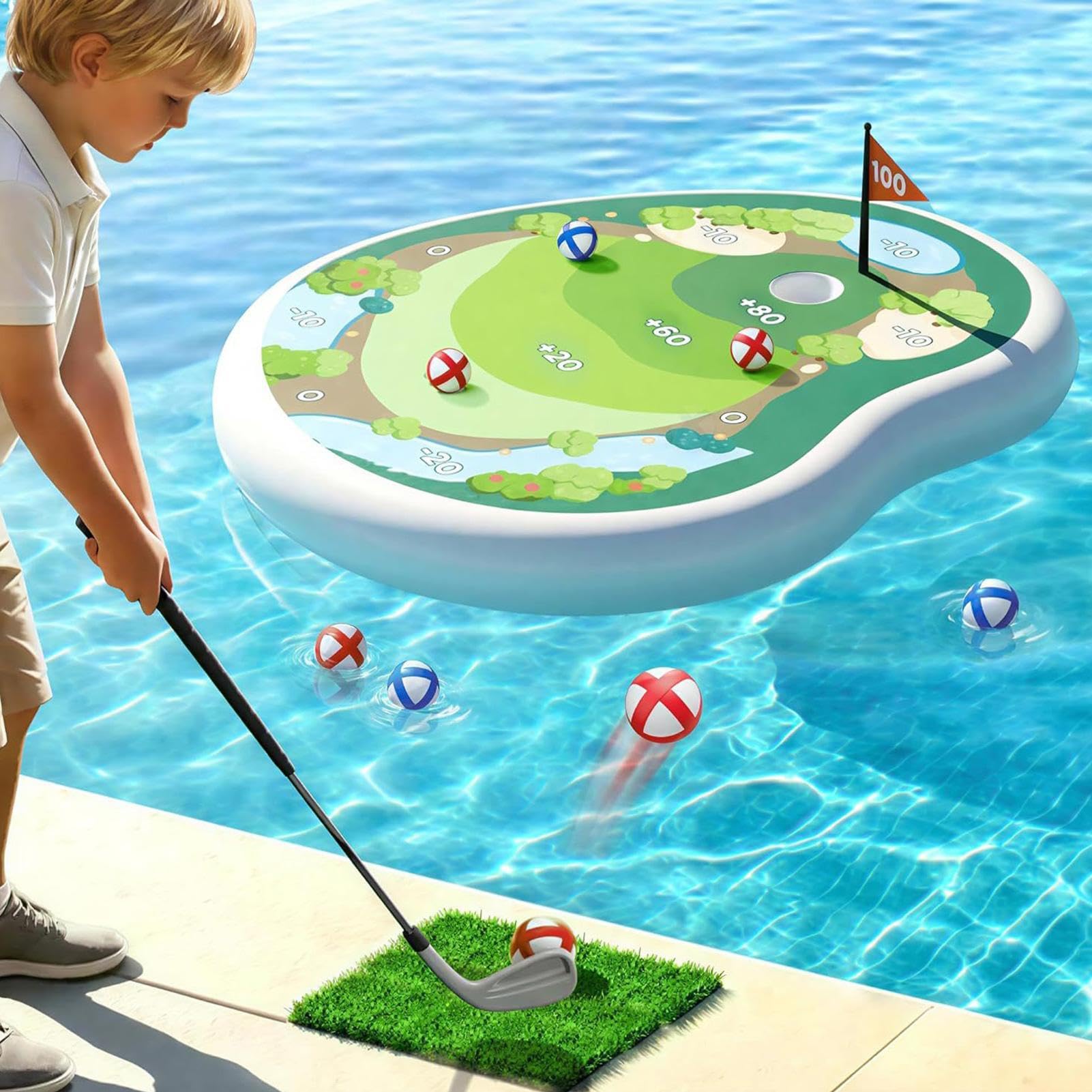 Pool Golf Floating Inflatable Game Set Sports Toy for Kids Family Summer Outdoor Pool Activity Backyard Garden Beach Party Birthday Boys Girls Teens