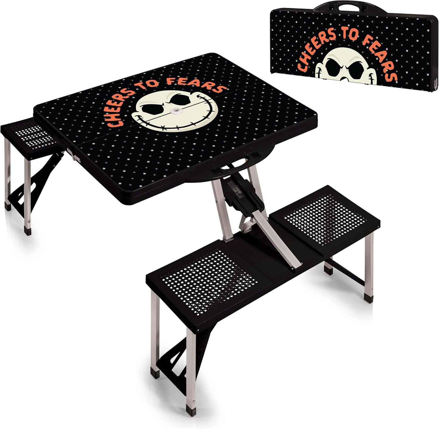 PICNIC TIME Disney Minnie Mouse Folding Picnic Table with Seats, Collapsible Aluminum Table and Bench Set with Umbrella Hole, Lightweight Portable Table for Camping, Travel,Tailgating, Backyard, (Red)