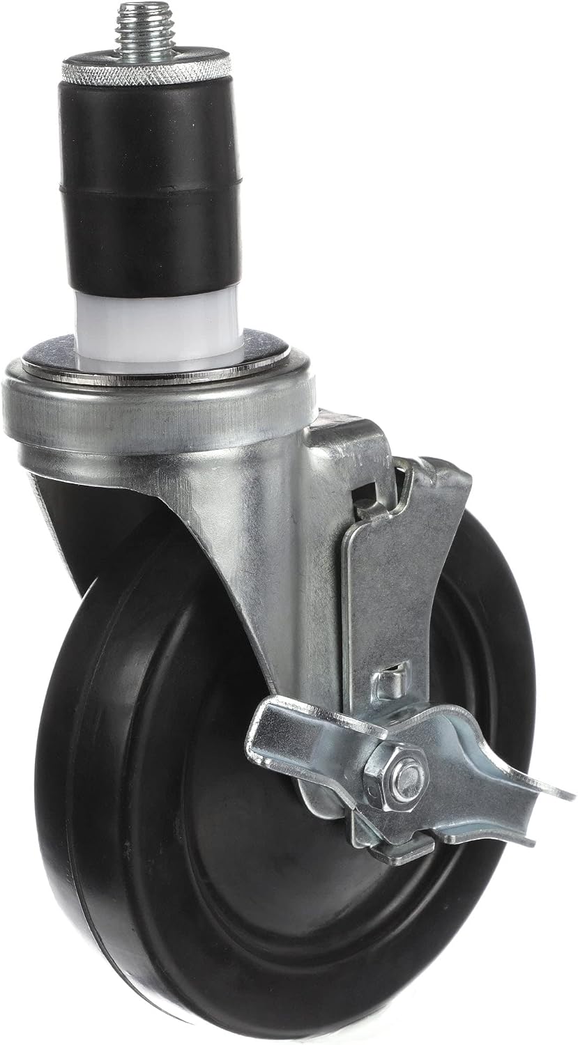 Medium Duty 1" Expanding Stem Caster with 3-1/2" Black Rubber Wheel with Brake
