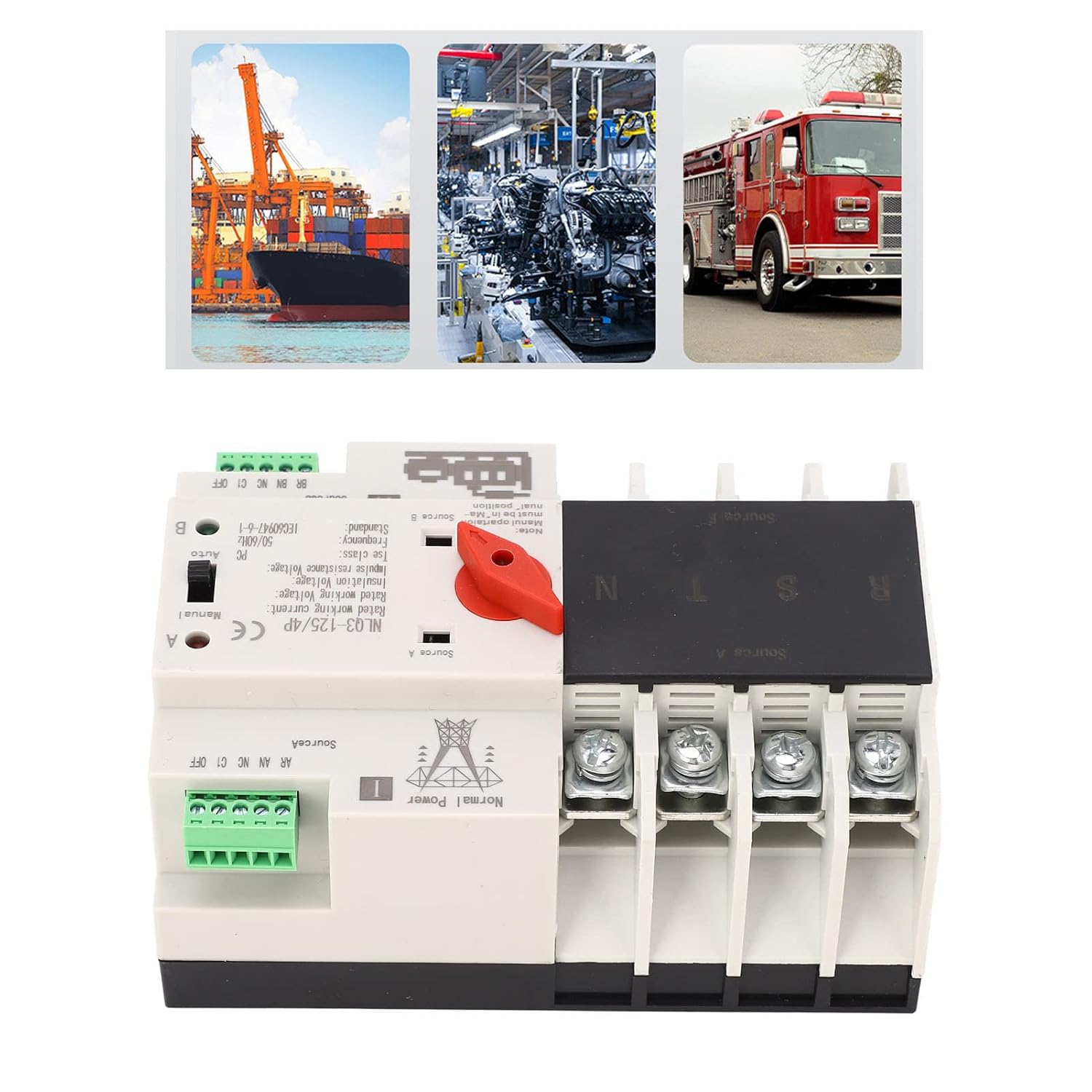 Dimensions diagram of the Hilitand NLQ3-125/4P Dual Power Automatic Transfer Switch