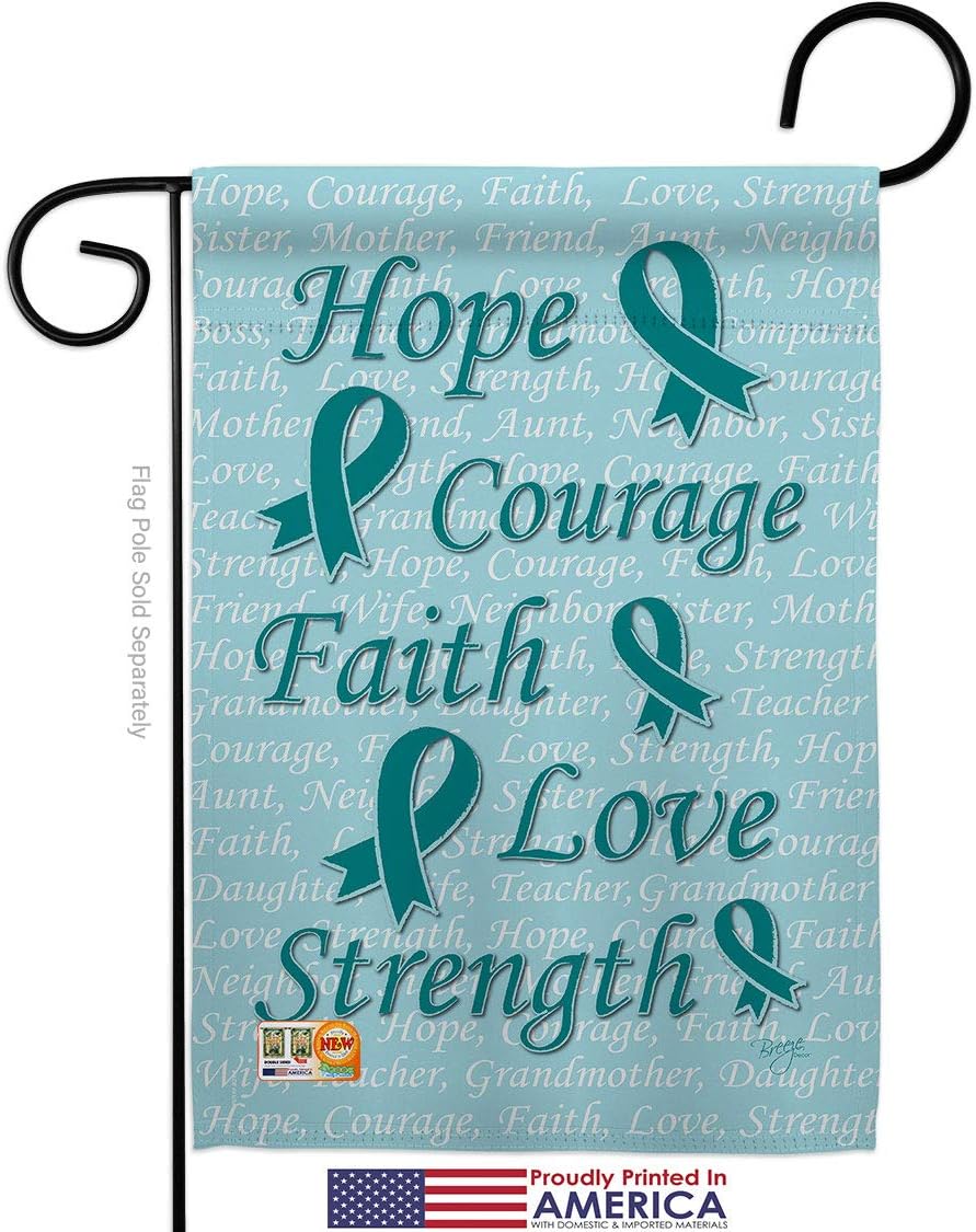 Hope Faith Courage Teal Garden Flag Set Wall Holder Support Awareness Inspirational Survivor Ribbon Prevention Cancer Autism Breast BLM Small Gift Yard House Banner 13 X 18.5