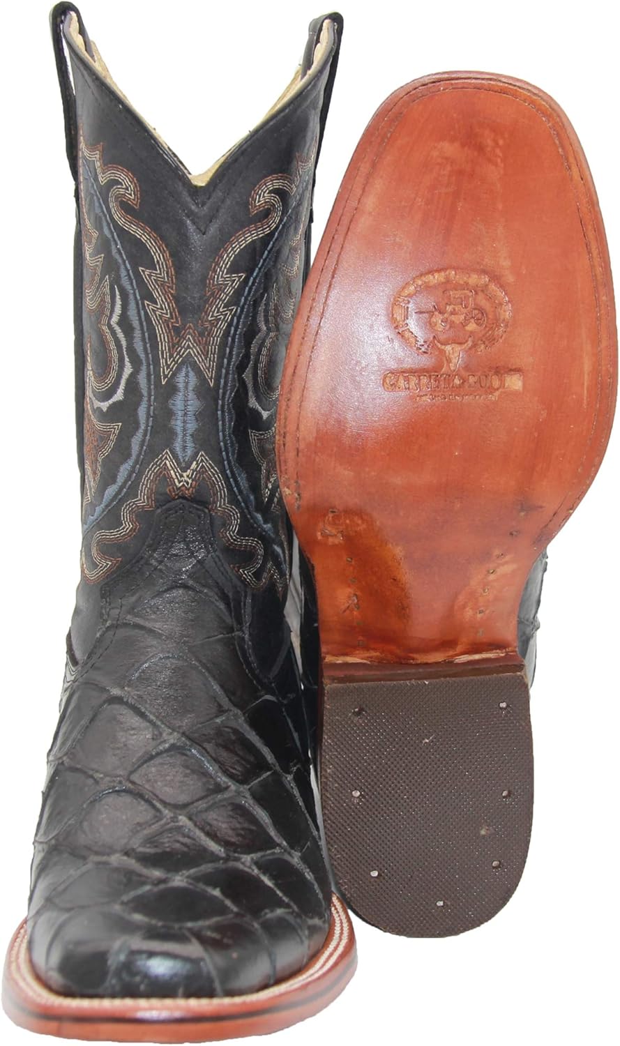 Western Shops Men’s Leather Pirarucu Fish Print Cowboy Western Boots - Image 2