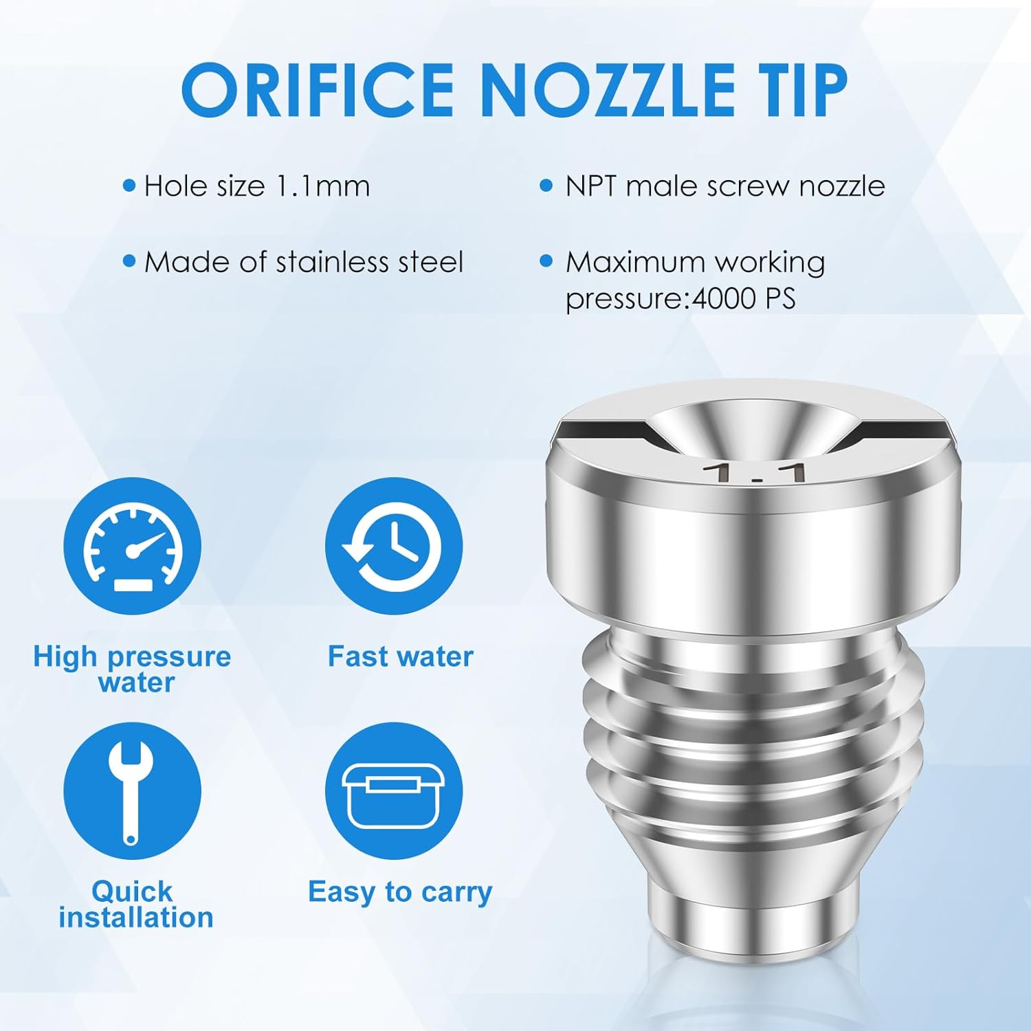9Pcs Foam Cannon Orifice Nozzle and Foam Maker Meshes Kit, 1.1 mm Thread Nozzle Tip and Mesh Filter Set, Thread Orifice Nozzle Tip Replacement Kit with Cleaning Needle, 4000 PSI (01)