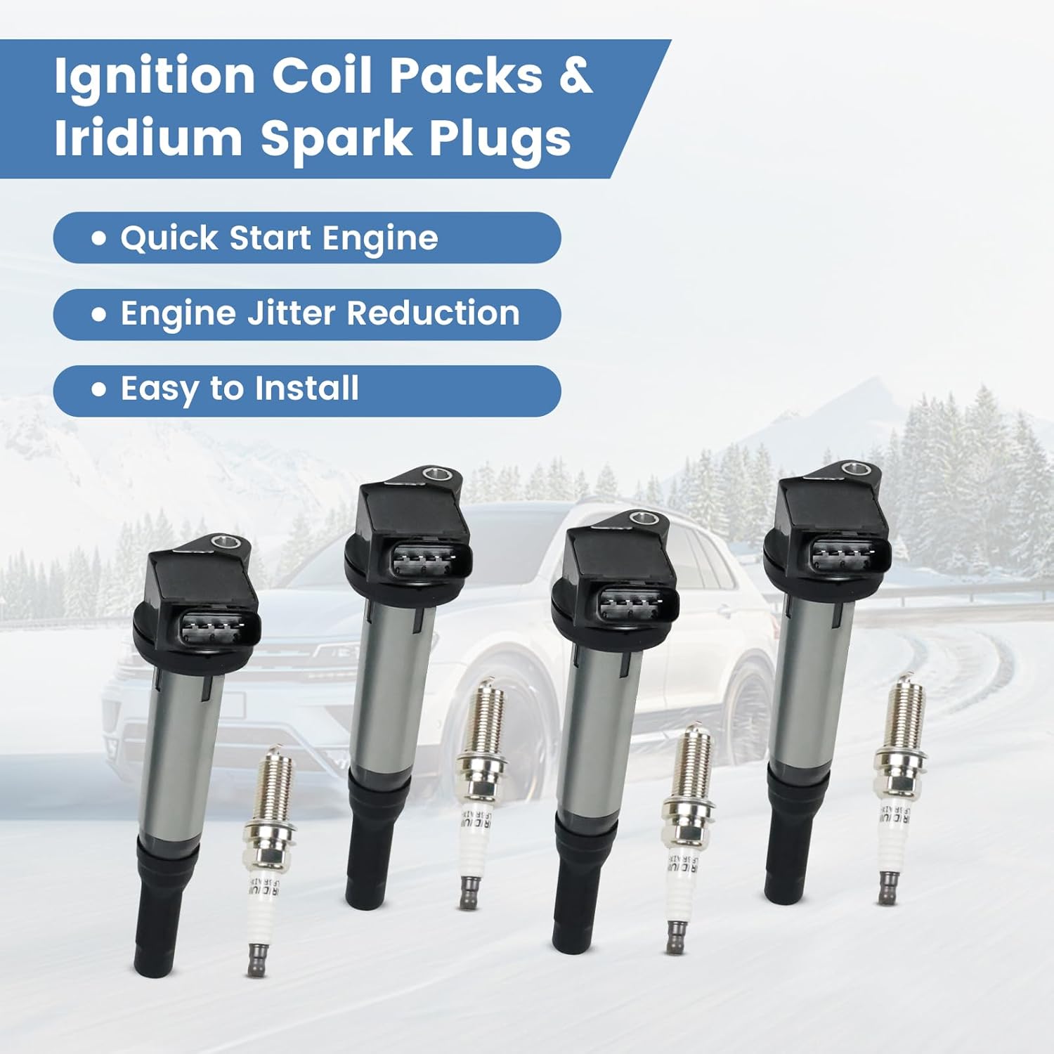 UF487 Ignition Coils and Iridium Spark Plugs Fit for 2006-2021 Lexus ES300h IS250 NX300h, 2009-2019 Toyota Camry Avalon Highlander RAV4 Sienna Venza, 2011-2016 Scion tC, Replace for 9091902255