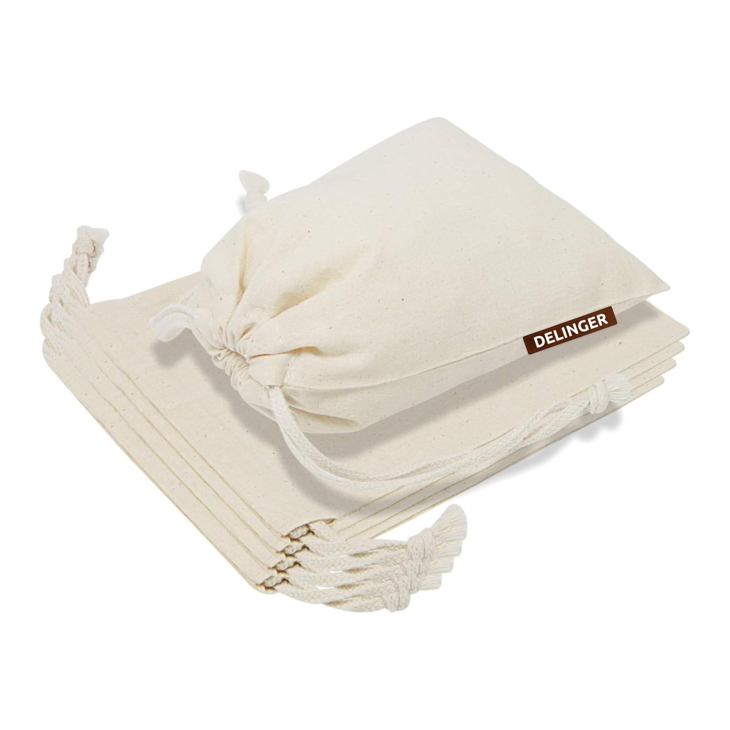 DELINGER 10 Pcs Cotton Drawstring Potli Cloth Bags For Kitchen, Reusable Bags For Grocery, Non Plastic Packing, Masala Potli, Spice Bag, Fridge Bag .Off White (Hight 4 inch and Width 4 inch)-picture-18