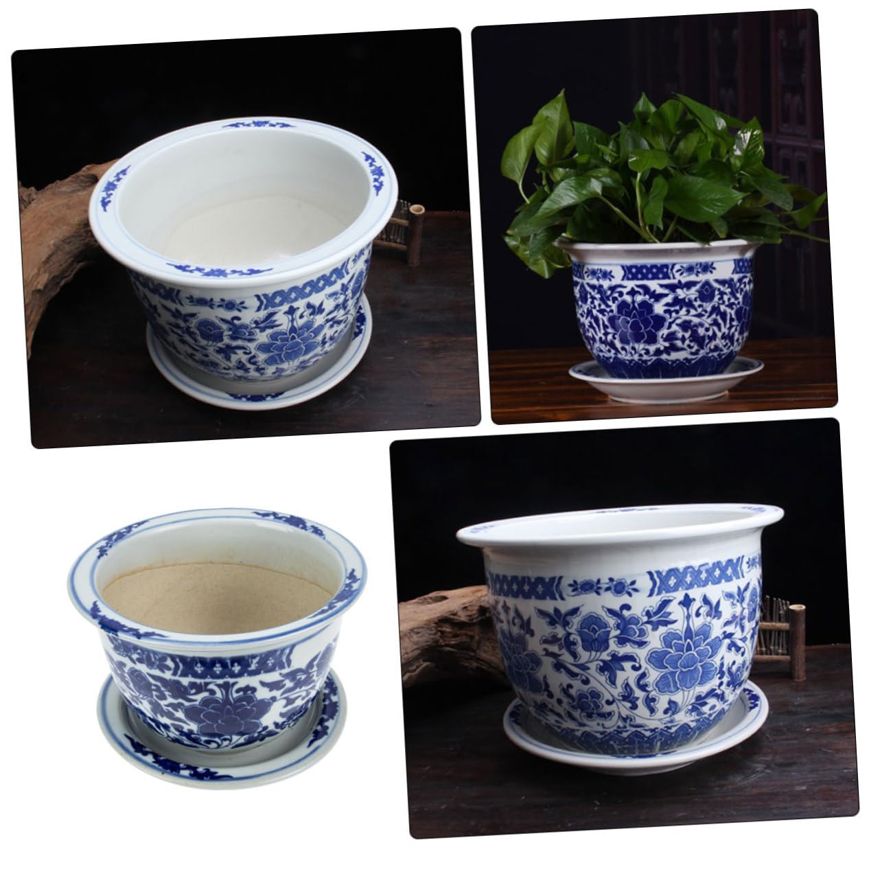 Duża Ceramiczna Doniczka z Niebiesko-białym Wzorem i Tacą Idealna Do Orchidei Roślin Doniczkowych i Dekoracji Wnętrz z Efektywnym Odprowadzaniem Wody