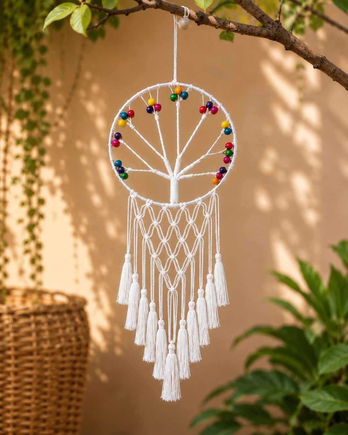 Handmade Macrame Dream Catcher Wall Hanging with Colorful Beads | Boho Home Décor | Cotton Thread Dreamcatcher for Bedroom, Living Room & Gifts-image-35