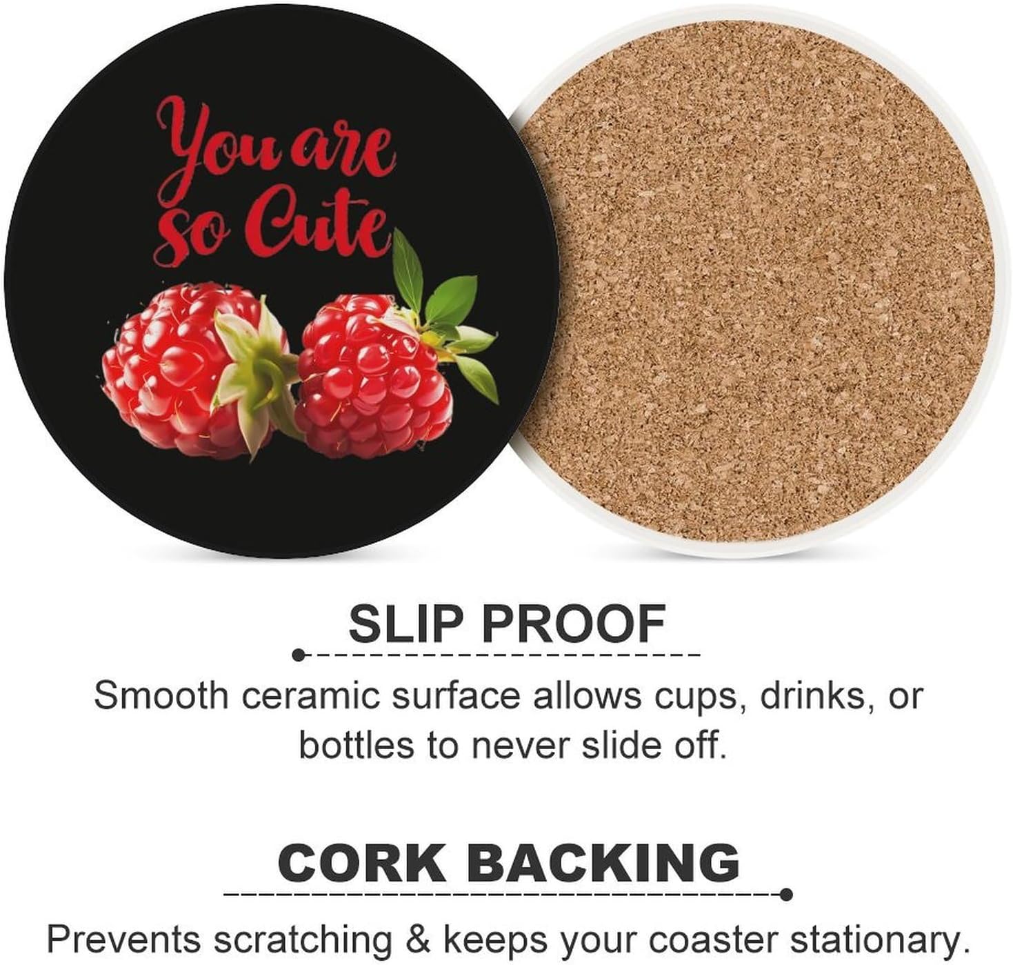 You are So Cute Round Ceramic Coasters Print Drinks Absorbent with Cork Base for Home Decor Gifts 4 Inch