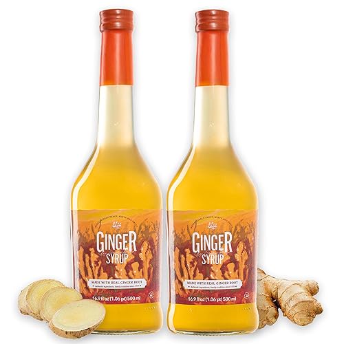 Gourmanity Jarabe de jengibre de 16.9 onzas líquidas, paquete de 2 unidades, jarabe simple de jengibre de 3 ingredientes, jarabe de jengibre para