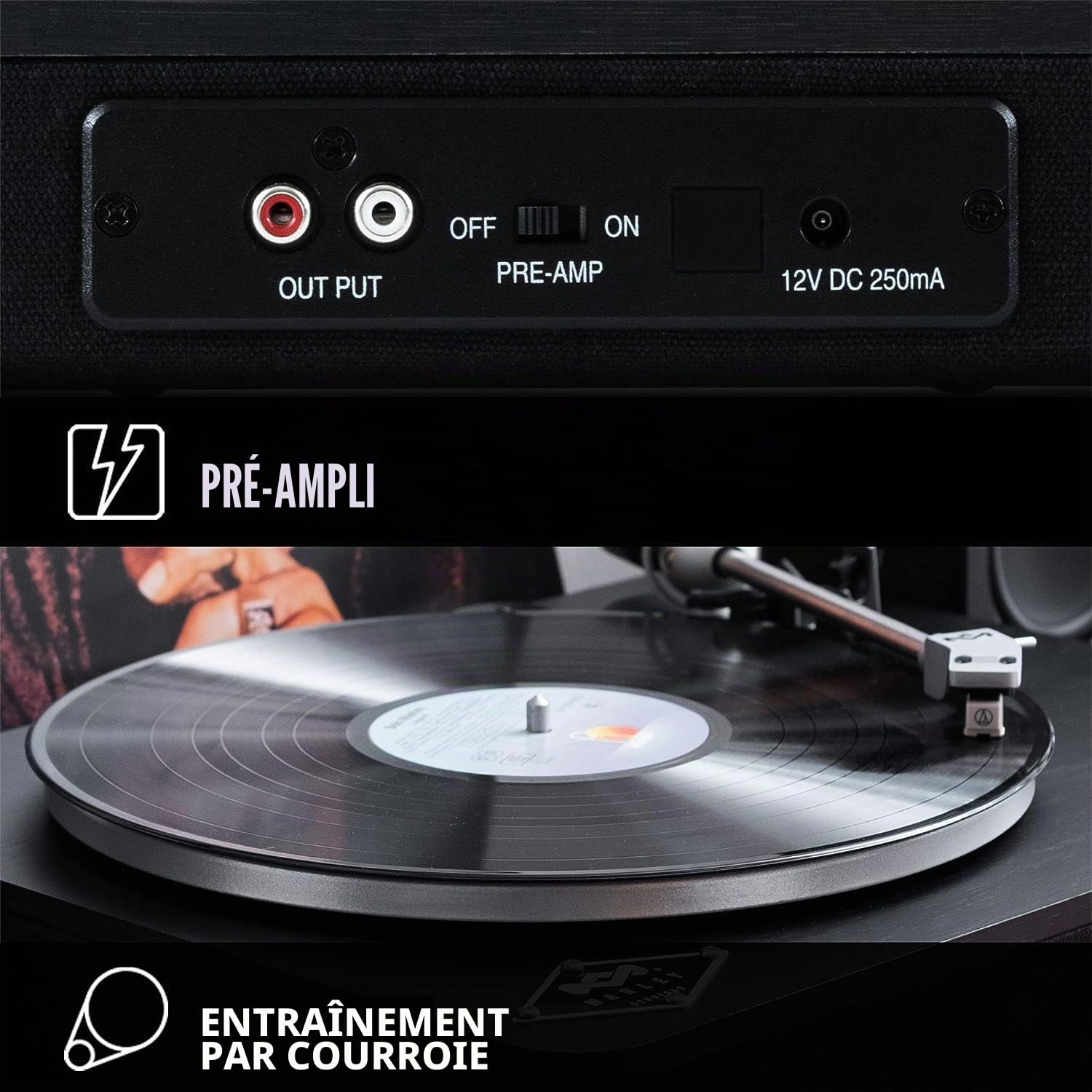 House of Marley Stir It Up Wireless Tourne Disque Vinyle Bluetooth - Noir | Platine Vinyle, 2 Vitesses, Conçue de Manière Durable, Préampli Intégré, Cellule Audio-Technica