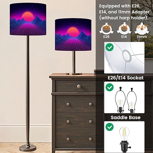 Miniatura 3 de Pantalla de lámpara de los años 80 estilo synthwave paisaje, rejilla azul, montañas, cañón del sol, pantallas de tambor para lámparas de pie,